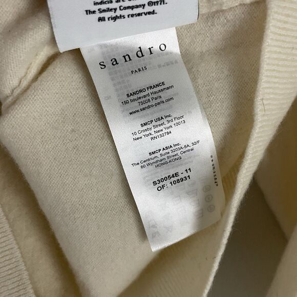 Sandro Paris Smiley Size 2 Jumper Zola Sweater Acid Love Wool Cashmere Blend - Picture 6 of 8